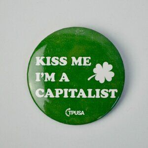 TPUSA Charlie Kirk Kiss Me I'm a Capitalist Pin NEW 2"